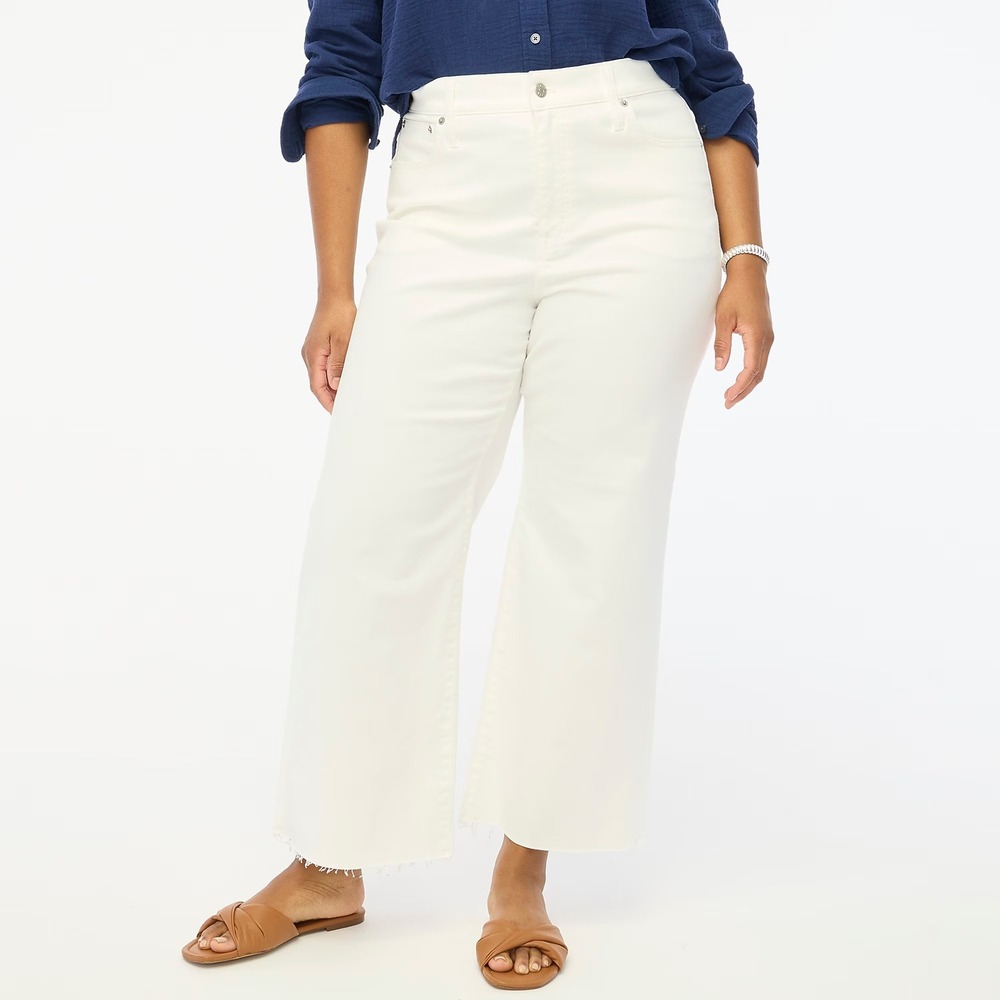 J.Crew Wide Leg Cropped Jeans in All-Day Stretch Seashell White 32P Petite New